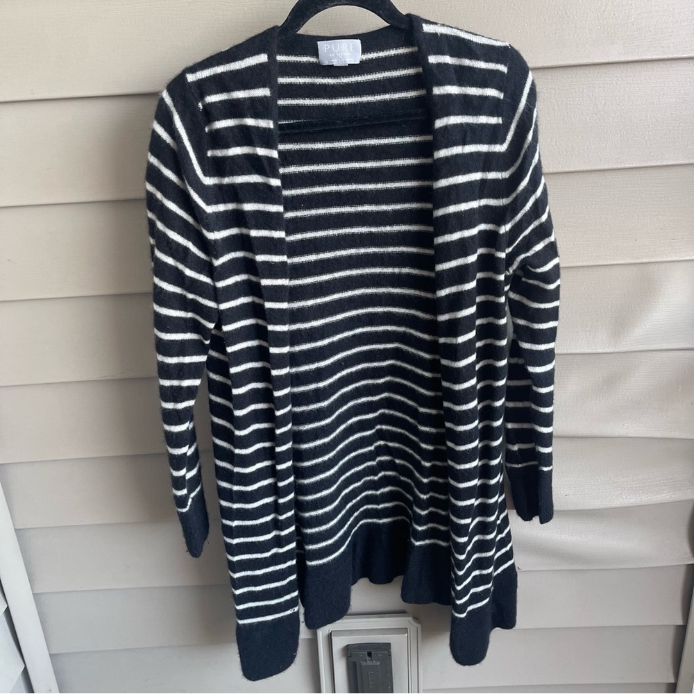 Pure collection Large black White 100% cashmere long cardigan Duster Layering